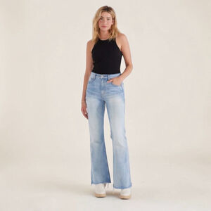 Etica Sasha Flare Jeans High Rise Raw Hem Sz 28